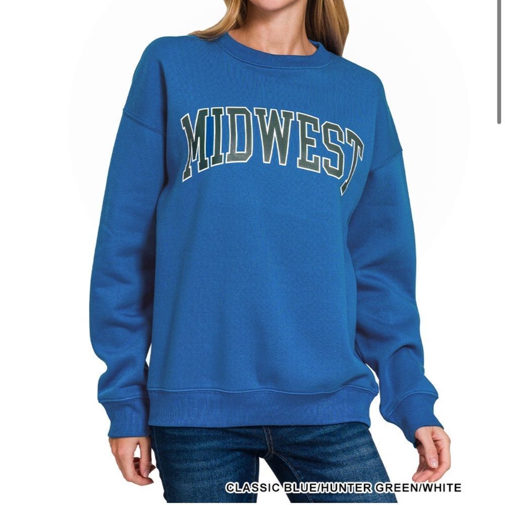 #OT-4300MW MIDWEST" PRINTEDโFLEECE ROUND NECK SWEATSHIRTS Classic Blue